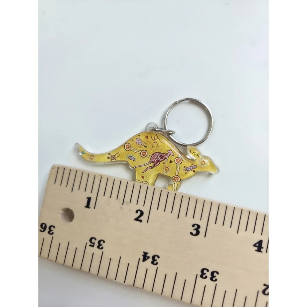 Australia KANGAROO‎ Keychain Yellow Indigenous Aboriginal Art Bunabiri
